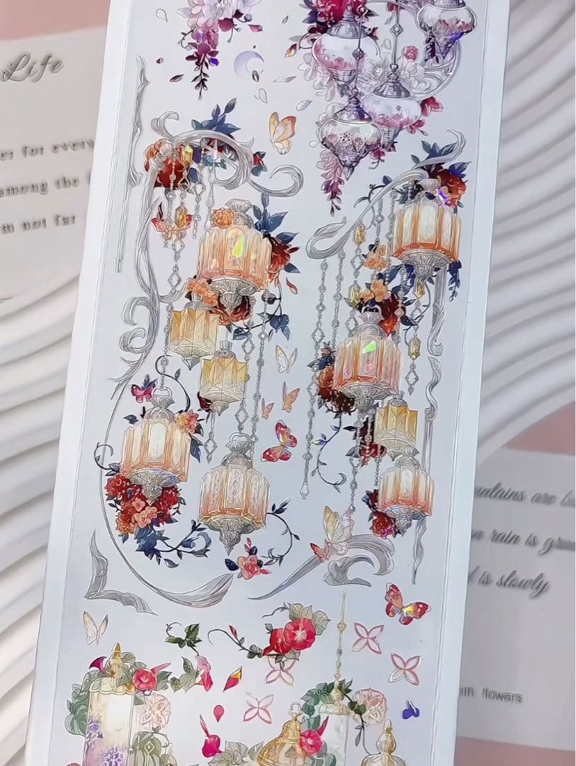 【9471】海外　マステ　3/5/巻　貝殻光マスキングテープ　赤　ランプ　装飾系