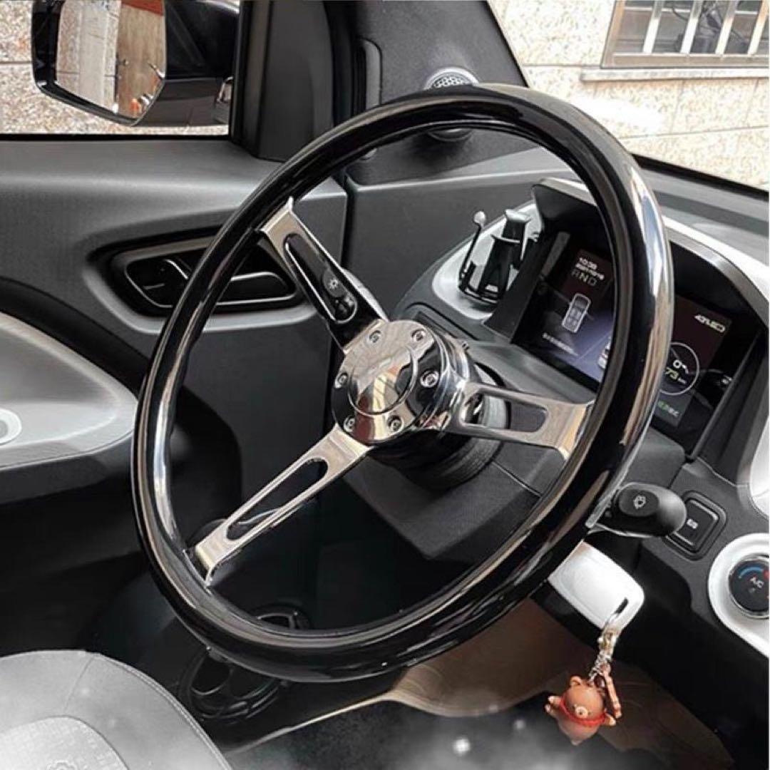 15インチ 汎用ステアリングホイール 3スポーク ブラック＆シルバー 電鍍仕上げ