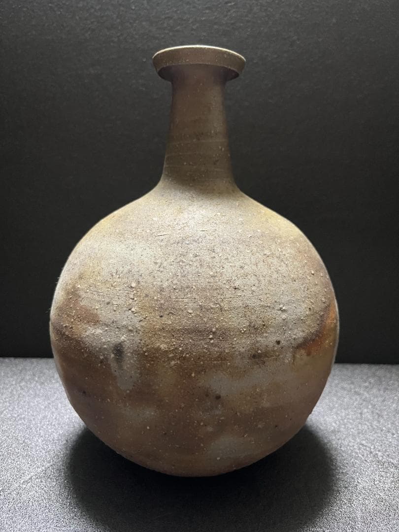 【未使用】　藤原建　岡山県重要無形文化財 　備前　一輪　花入　徳利　共箱　共布