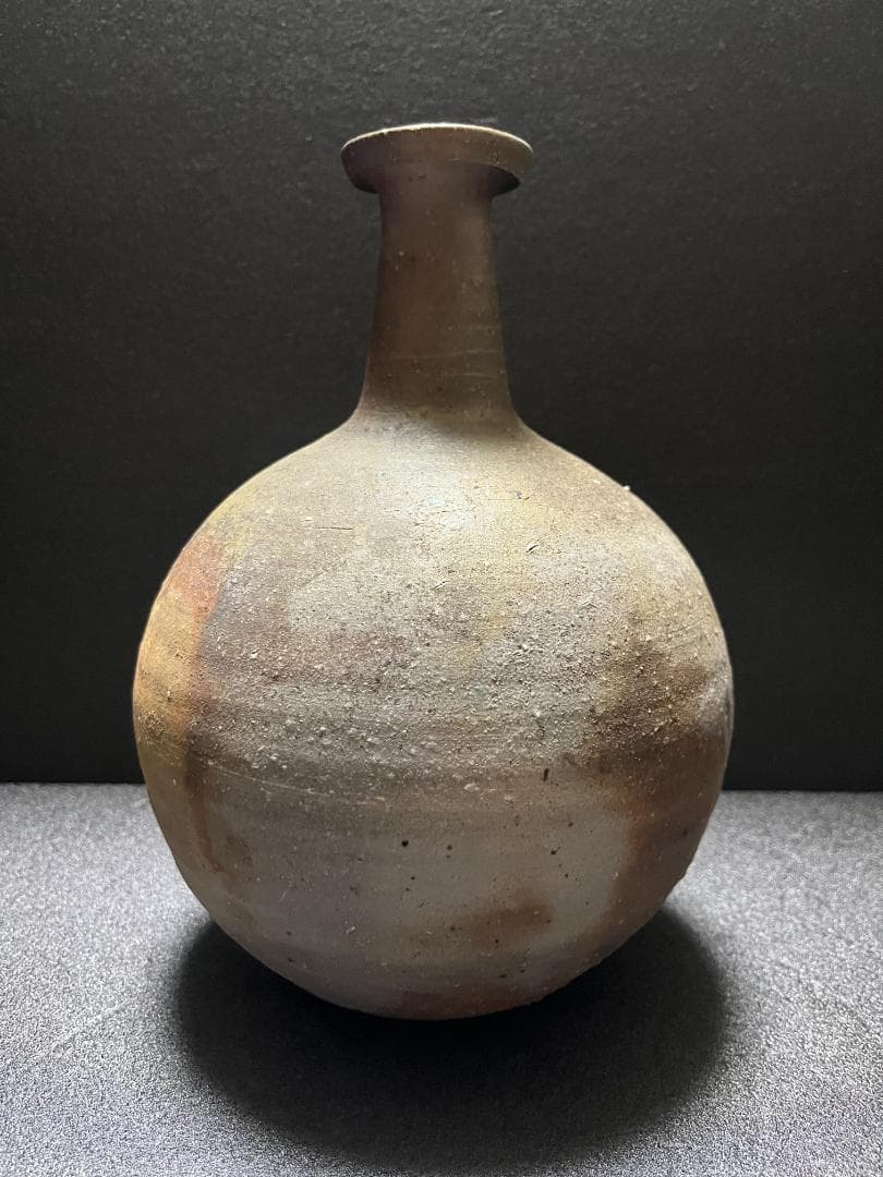 【未使用】　藤原建　岡山県重要無形文化財 　備前　一輪　花入　徳利　共箱　共布