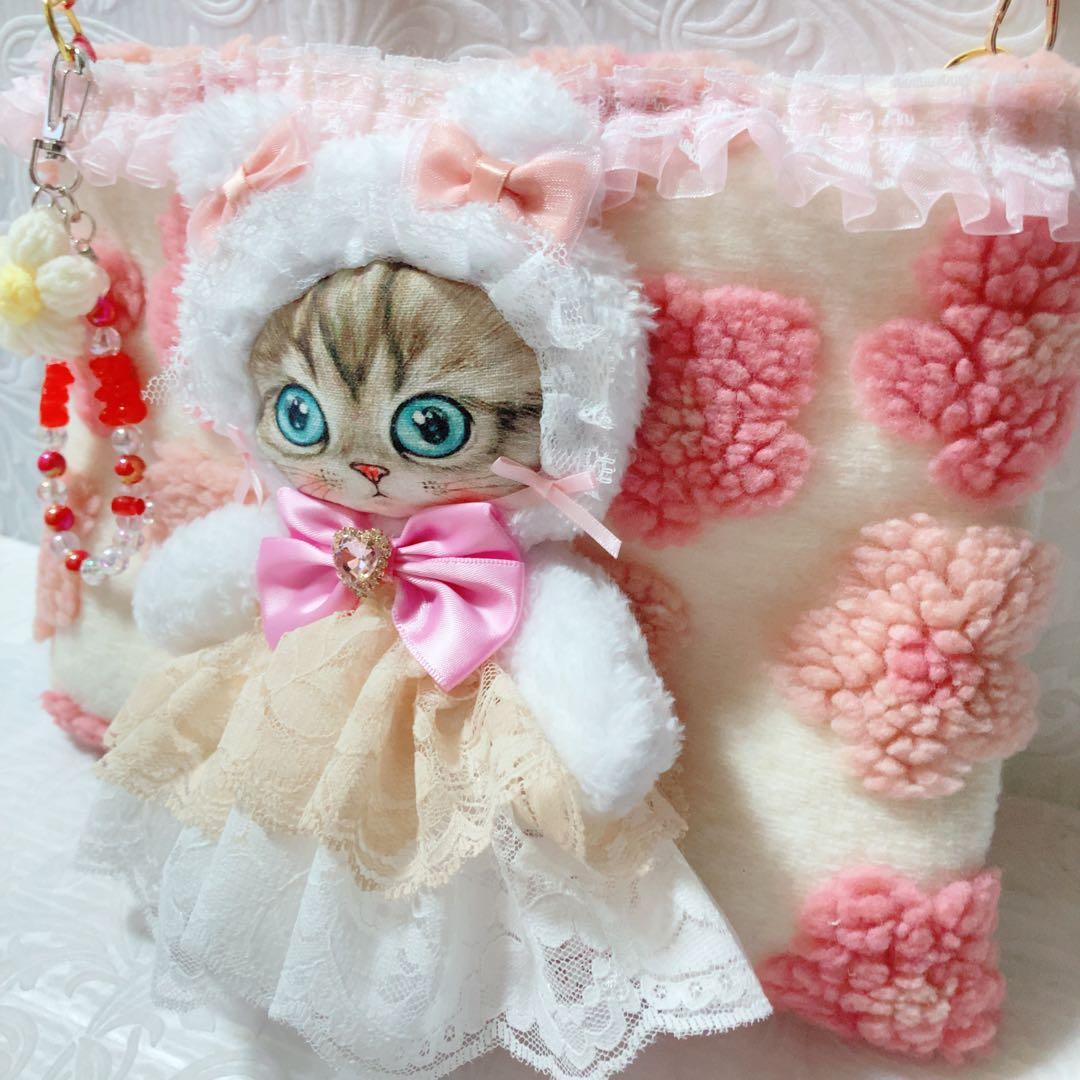 フ*ス様 レースドレスのサバ猫ちゃんサコシュ　コヤンイサムチョン　フワフワお花ボ