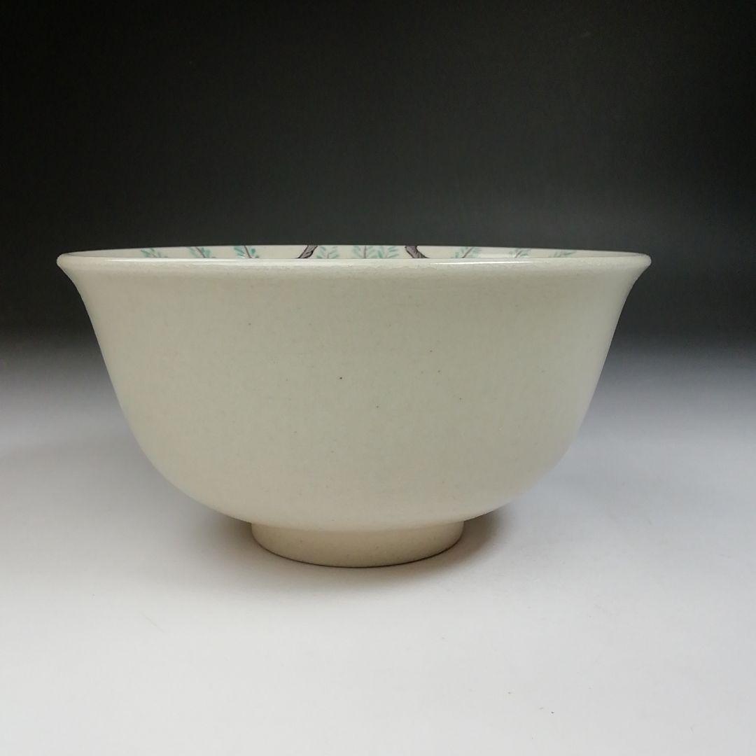 Ｔ６９６　茶碗　『色絵　柳』『淡海ぜぜ 陽炎園 造』　共箱　抹茶碗　茶道具
