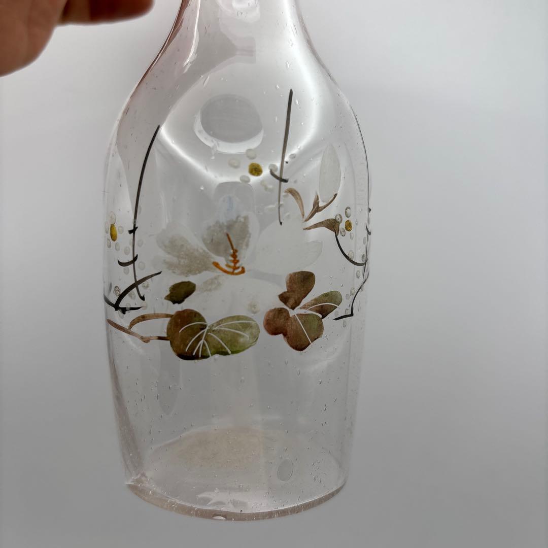 ガラス 徳利 花図 手描き酒器 レトロ花柄　ガラス瓶　2個