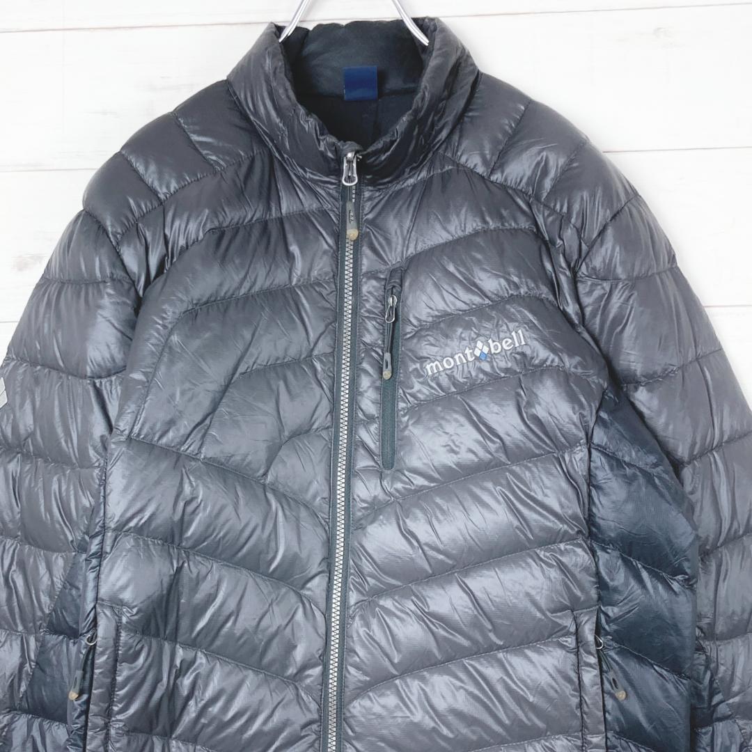 モンベル　ライトダウンジャケット　ロゴ刺繍　EX800　灰　黒　L100　69