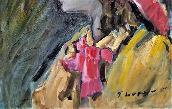 作者T・モーファン　　タイトル「帽子の女」　F８号　　油彩　額装