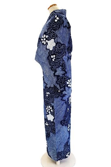 ★専用★美品 浴衣 有松絞り バチ衿 紺色 花文 身丈158cm 裄丈65cm