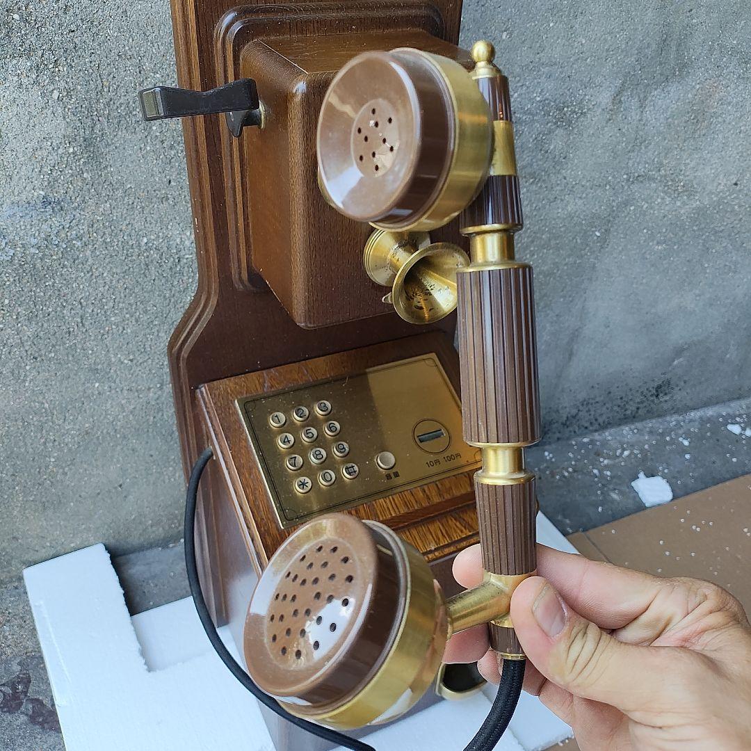 浪漫電話 KT４-FN レトロ アンティーク電話 ダイヤル式 木製 ブラウン