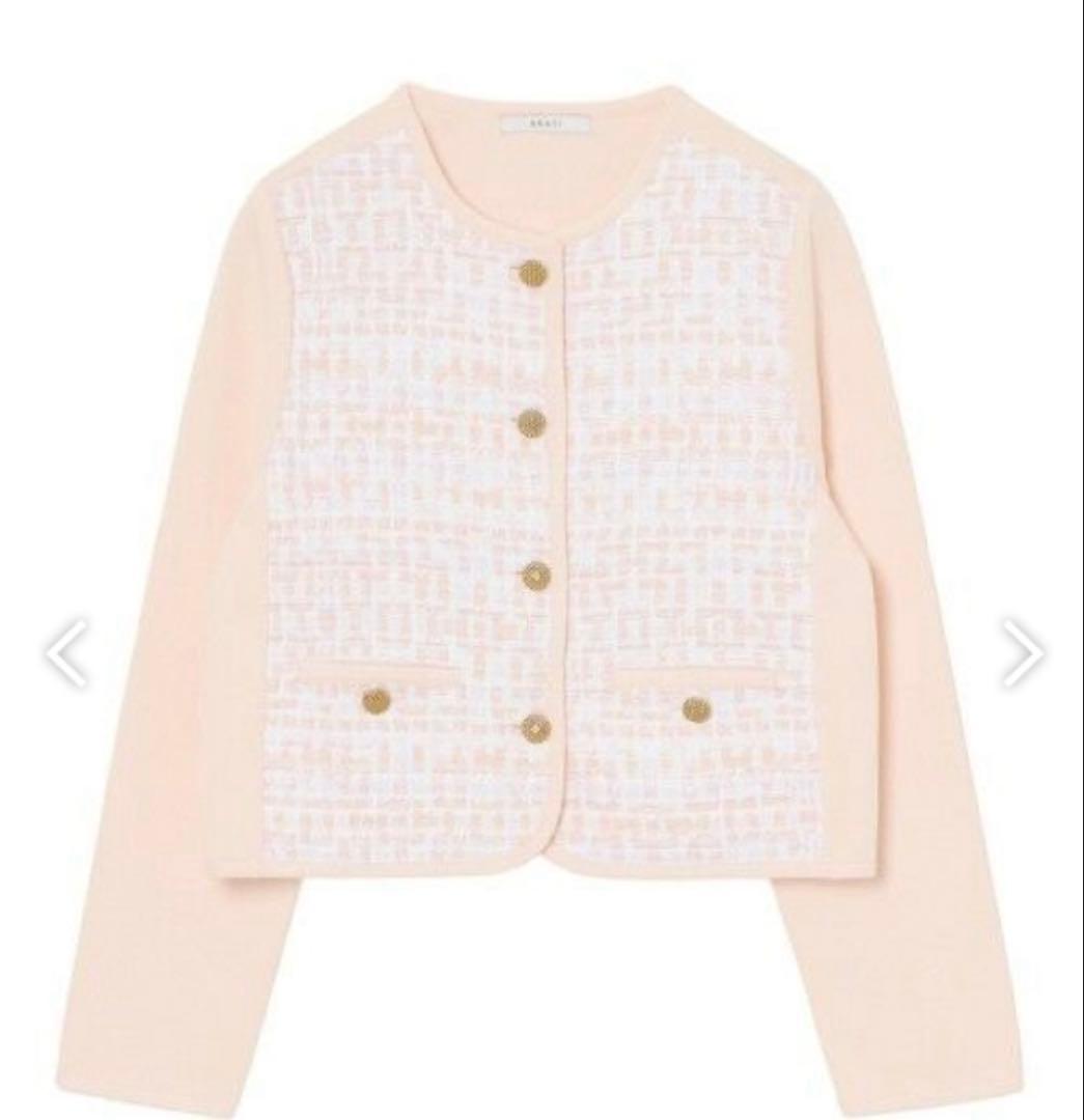 【ANAYI】新品未使用　25SS　サーモンピンクツイードコンビカーディガン